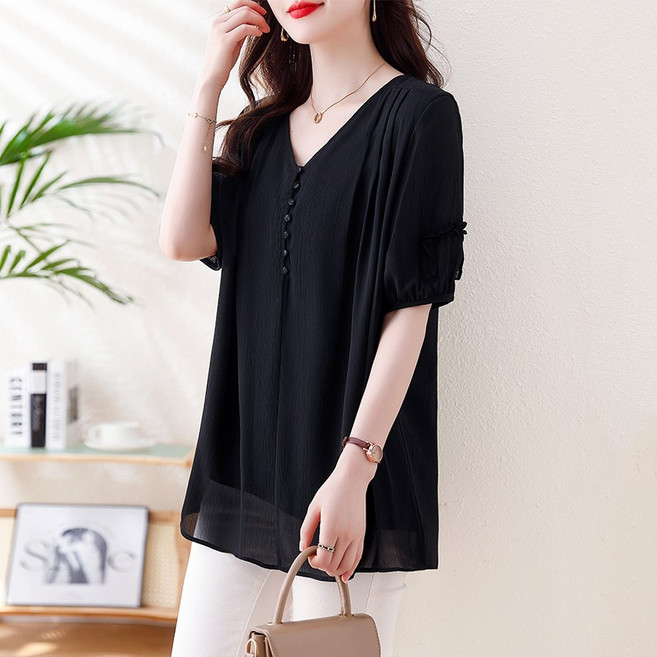 쑤야 1652 여성 브이넥 반팔 롱블라우스 빅사이즈