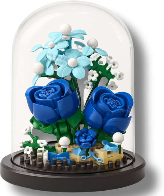 [네오 크래프트] 꽃 블록 장미 화분 방진 케이스 조립 세트 꽃다발 빌딩 블럭 미니 나노 해바라기 데이지 튤립 식물 바구니 디스플레이 플라워 만들기 DIY 건축 장식 선물 인테리어, 5. 푸른 꿈(Blue Dream), 1개