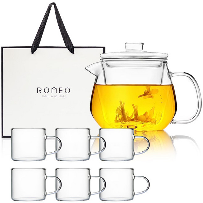 내열유리 차주전자 티팟 차유 티메이커 세트 500ml, 1개, 차유티메이커+유리찻잔6P+쇼핑백
