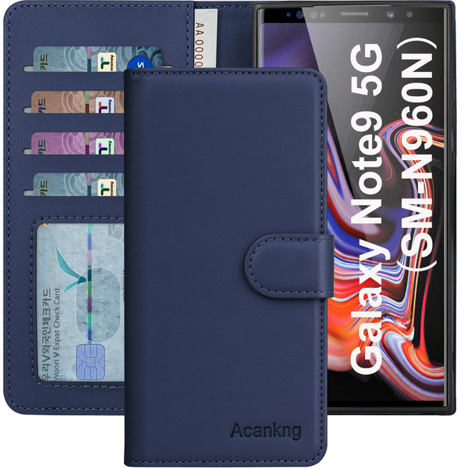 아칸크 삼성 갤럭시 노트9 클래식 베이직 지갑형 카드수납 프리미엄 가죽 다이어리 휴대폰 케이스 (SM-N960N) 적용