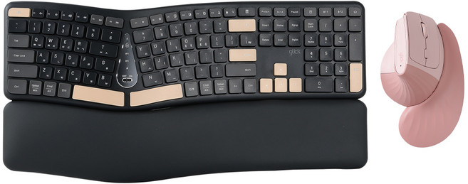 지클릭커 오피스프로 EMK350 무선 버티컬 인체공학 블루투스 키보드 마우스 세트 베이지 블랙