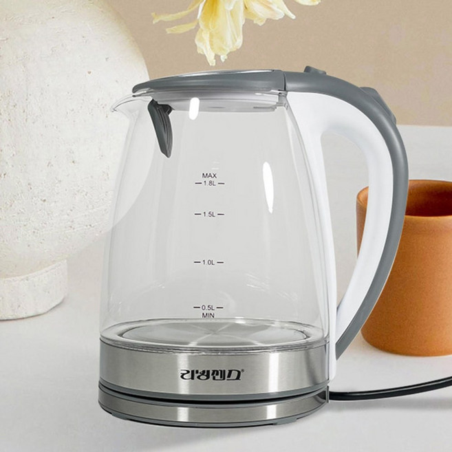 물때 세척편한 내열유리 전기 주전자 포트기 1.8L / 티팟 사무실 혼밥 커피