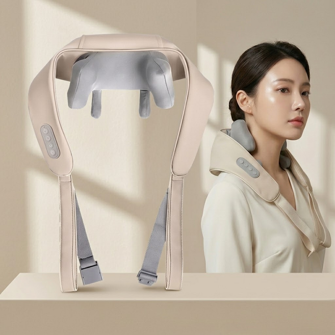 CHENZE 무선 충전식 전동 목어깨마사지기 승모근마사지기 안마기, 베이지, 11