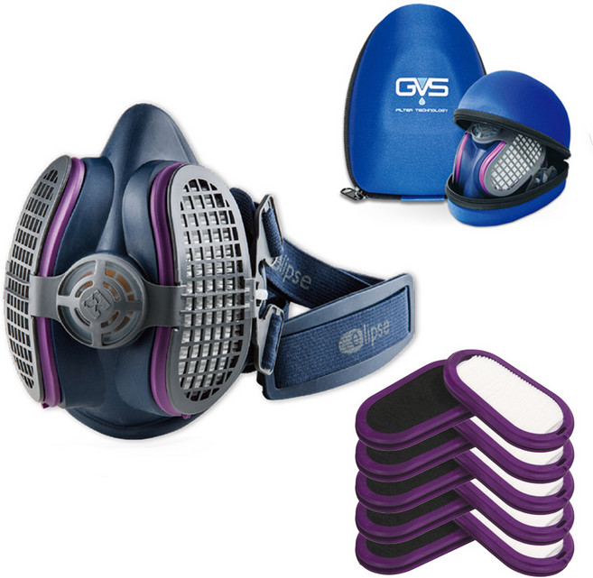 GVS 일립스 특급 탈취 방진마스크 세트 P100 필터장착 SPR449소형 SPR456대형 (본품+교체필터5+케이스1) 먼지 규진 석면 콘크리트 시멘트 유리섬유 석탄 납분진 금속, 1세트