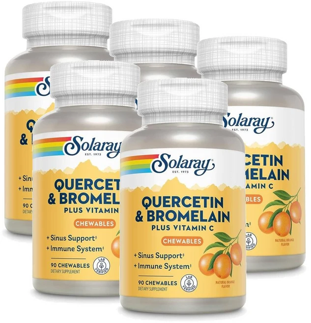솔라레이 퀘르세틴 앤 브로멜라인 플러스 비타민C 츄어블 SOLARAY Quercetin with Bromelain, 5개, 90정 - 쿠팡