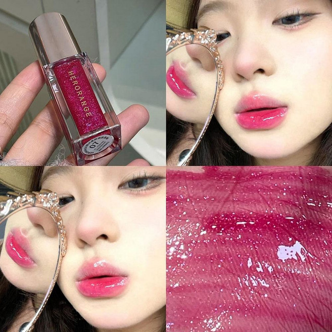 밤색 반짝이 립글로스 글리터 미러 틴트 크리스탈 플럼퍼 오일 다이아몬드 반짝이는 젤리 보습 베리 핑크, fruit color