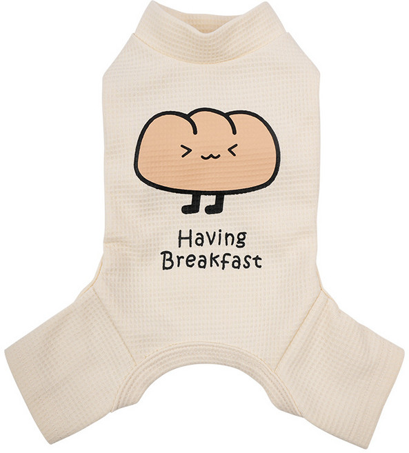 Hengcang강아지 프린트 4발 옷, 흰색, 1개