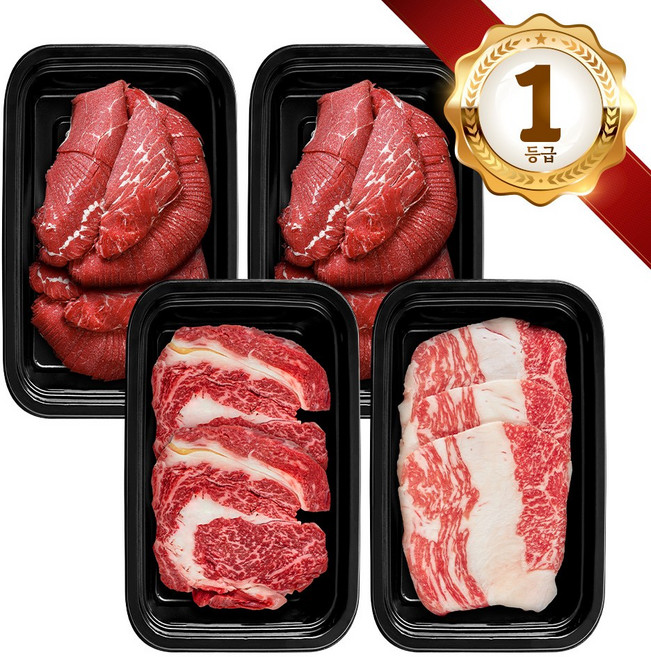 쿠가[냉장] 횡성한우 어사품 1등급 구이 정육 혼합 4구 7호(총2kg)[구성 등심+차돌박이+불고기+불고기], 1개