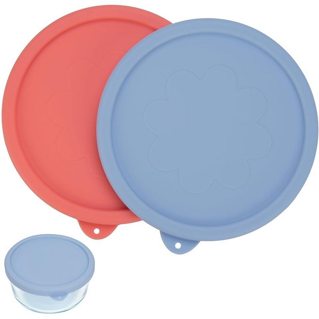 LUVCOSY Anchor Hocking 및 Pyrex 7201-PC 유리 그릇용 4컵 원형 실리콘 보관 커버 뚜껑 교체용(용기 미포함) 2팩 라이트 레드 & 딥 블루 3147, Red & Purple