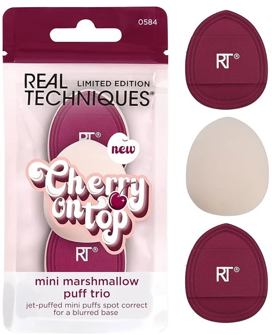 리얼 테크닉 체리 온 탑 메스머 즈 브러시 트리오 메이크업 세트 합성 브리스틀 섀도 블렌딩 브러시 및 크루얼티 프리 파우더 & 크림 섀도우용 3피스 세트, Marshmallow Trio, 1개 - 쿠팡