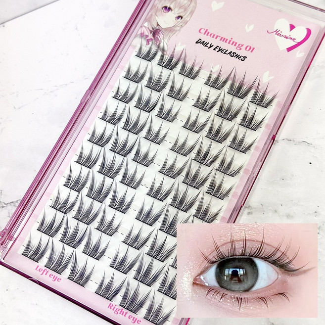 대용량 60모 여배우 아이돌 속눈썹 미브린 10줄 아이래쉬 차밍01 단품 셀프 부분 가닥 속눈썹, 1개, C컬 길이혼합