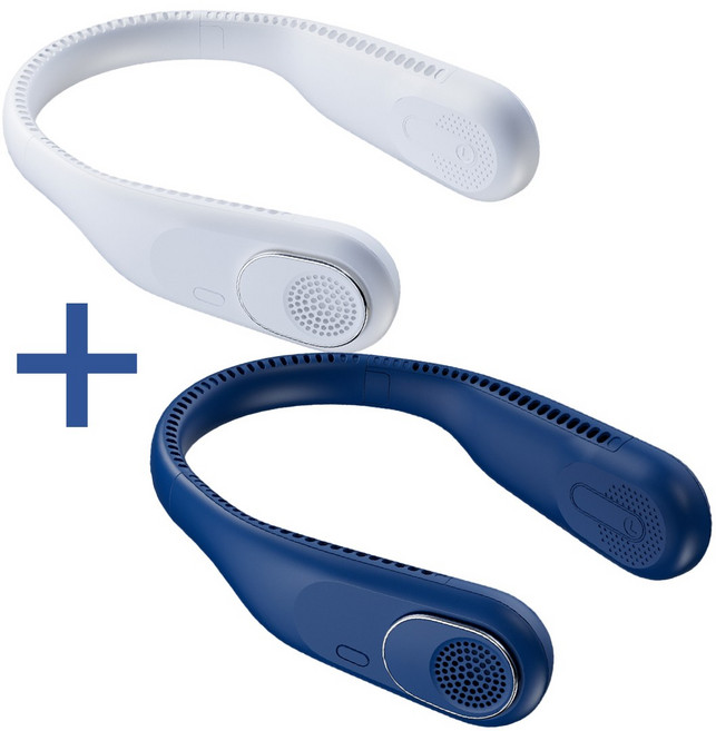 Hyades 휴대용 저소음 무선 넥밴드 선풍기 4000mAh-S6, 블루+화이트