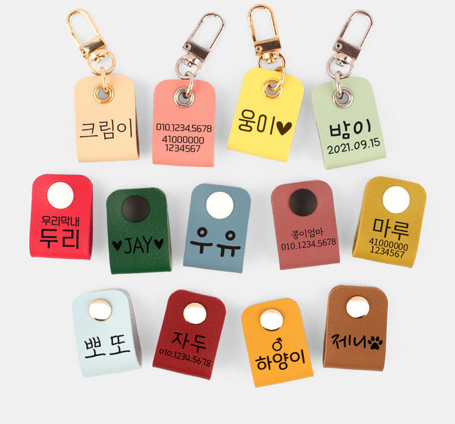 구바스 강아지 고양이 인식표 이름표 네임텍 목걸이 네모형, L, 똑딱이, 1개