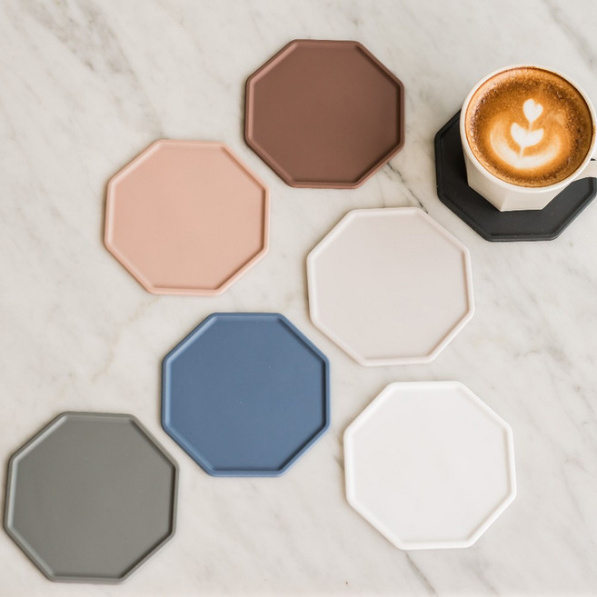 플라이토 실리콘 폴리곤 컵받침 11cm 티코스터, 브라운, 1개