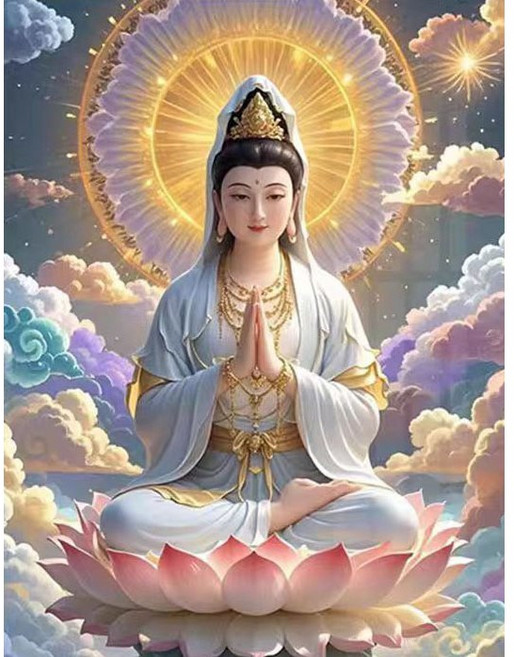 민이아트 DIY 보석십자수 관세음보살 B타입 평안 부귀 불교 원형비즈 전체수 1세트, 40*50cm