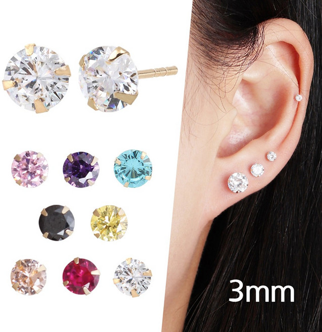 쥬골드 정품 14K 골드 큐빅 귀걸이 한쌍 8색상 14K귀걸이 14K큐빅귀걸이