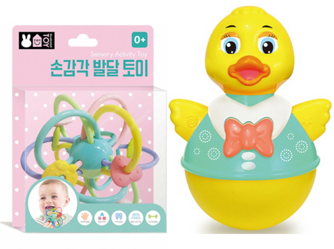 아기 오리 뮤직 오뚝이 + 손감각 발달토이(2종세트) (블루래빗), 1개