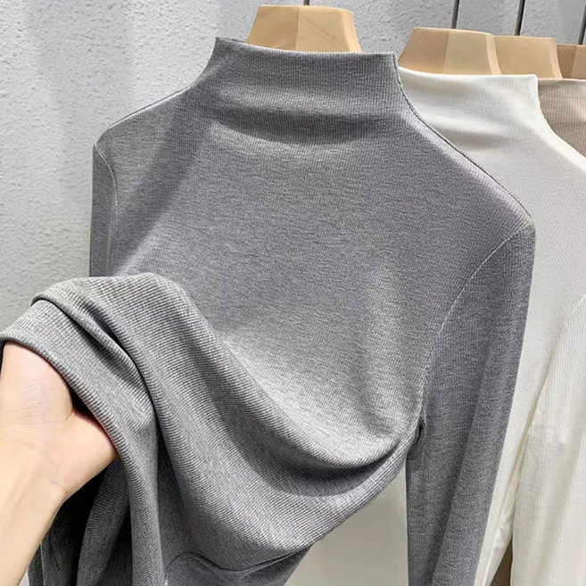 MOSAIRATION 여성 모달면 반폴라 베이직 슬림핏 순색 이너 심플 긴팔 티셔츠 S0112212