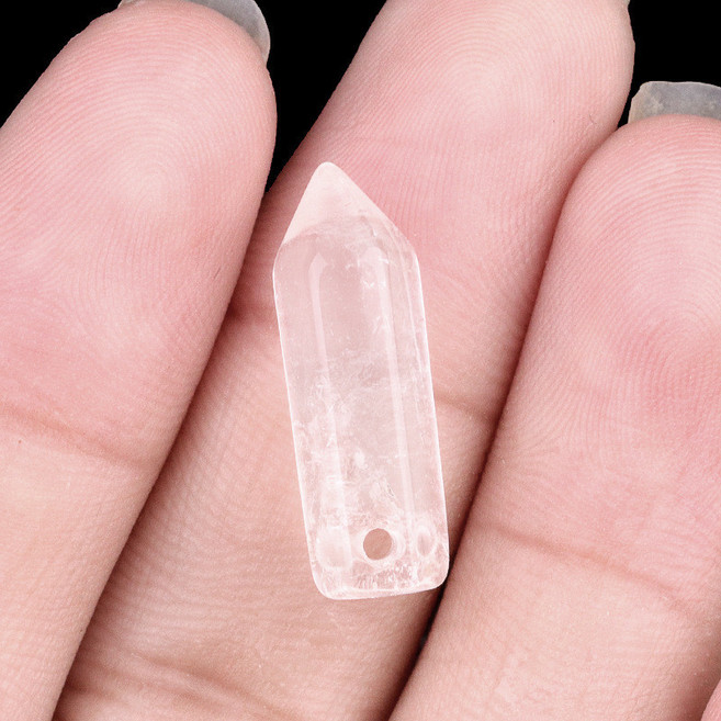 KS-天然水晶瑪瑙石頭子彈頭橫孔迷你六角柱 DIY手工飾品, 6x21mm白水晶（橫孔單顆）, 1個
