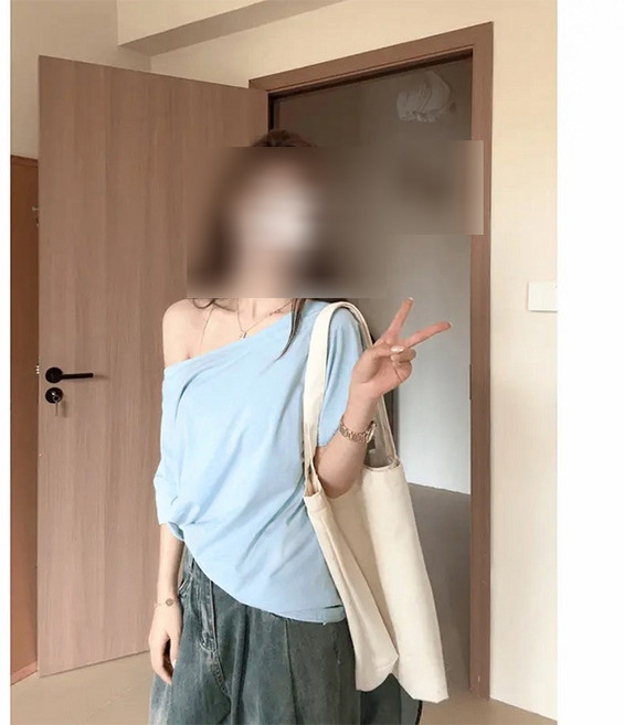 해피유통 여성 오프숄더 반팔티 크로스 톱