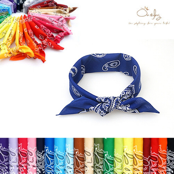 온스타일링 02 빅 반다나 헤어밴드 페이즐리 스카프 여성 여아 남자 머리띠 (국산 최다색상)