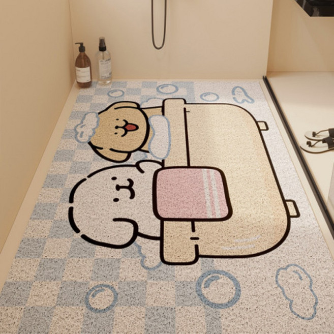 피제이와이 캐릭터 욕실 화장실 미끄럼방지 물빠짐 자연건조 매트, 블루, 1개