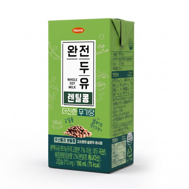 한미 완전두유 더진한 렌틸콩 무가당 두유 국산콩 고칼슘 홈쇼핑 190ml 16개
