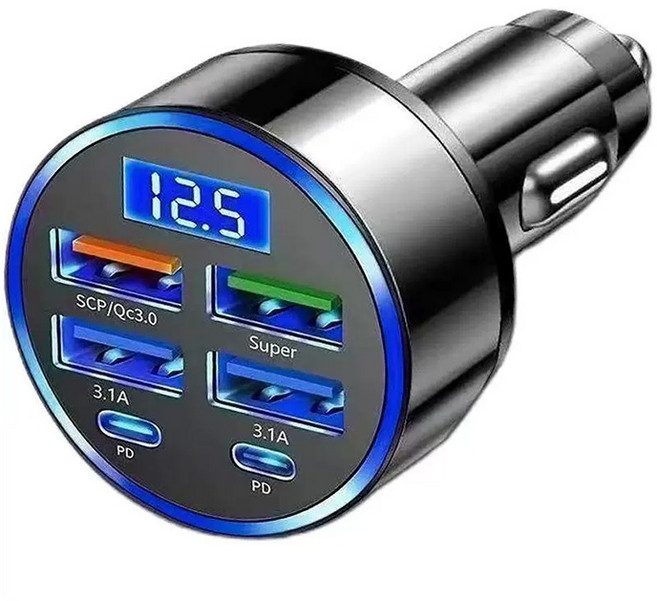 (특가) 차량용 고속 충전기 시거잭 멀티소켓 /지능 4개 Usb+2개 type-c 급속 충전구, 블랙