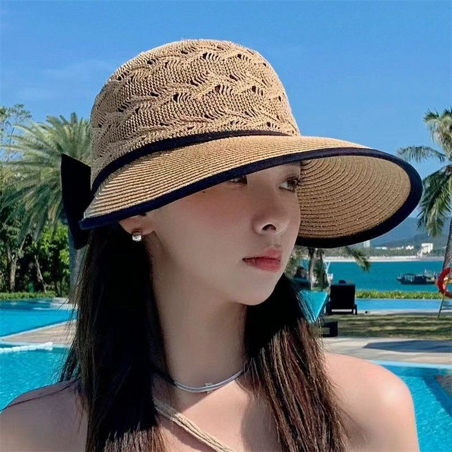 網眼空頂帽新款帽子女韓版夏天沙灘旅遊防曬遮陽帽戶外大檐遮陽帽
