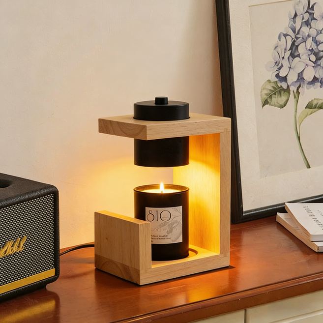 우드 캔들워머 무드등 향초 워머 램프 (캔들 미포함) 불 없는 인테리어 조명 힐링 수면 선물, 블랙