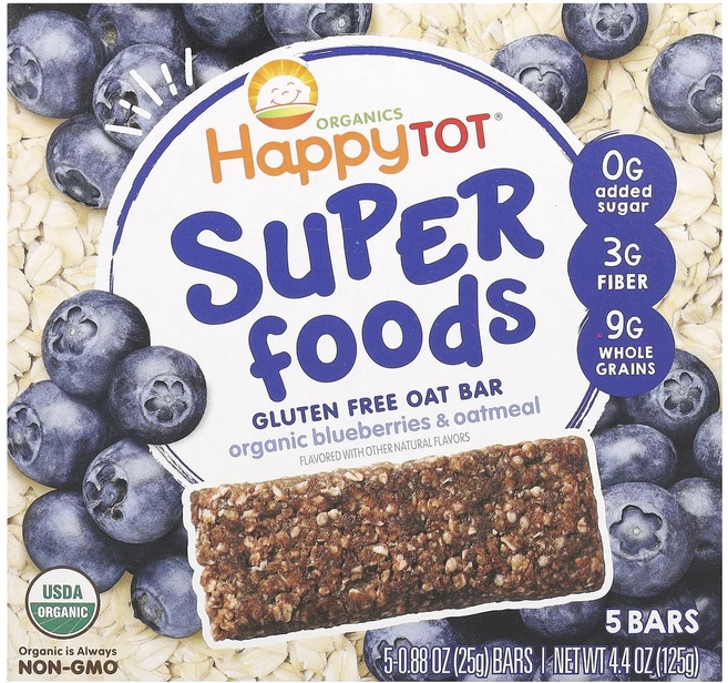 Happy Family Organics Organics Happy Tot 슈퍼푸드 글루텐 무함유 오트 바 유기농 블루베리 & 오트밀 바 5개입 각 25g(0.88oz), HappyFamilyOrganicsOrganicsHap, 125g, 1개 - 쿠팡