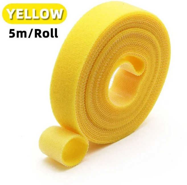 5m 자체 루프 패스너 주최자 DIY 클립 홀더 관리 타이 액세서리 스트랩 재사용 와이어 번들 케이블 가능한 접착 나일론, Yellow x 1 roll, Yellow X 1 roll, 1개
