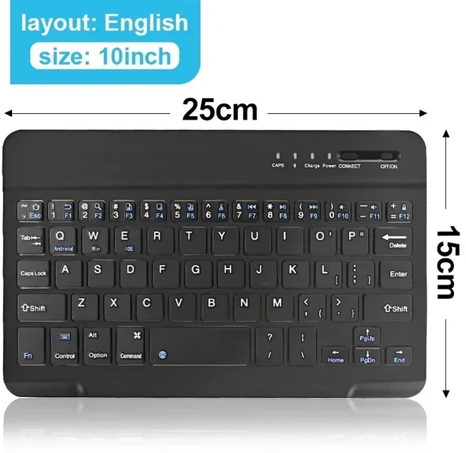 710 인치 블루투스 키보드 무선 미니 영어 러시아어 ipad 전화 태블릿에 대 한 충전식, 03 10 Inch Black