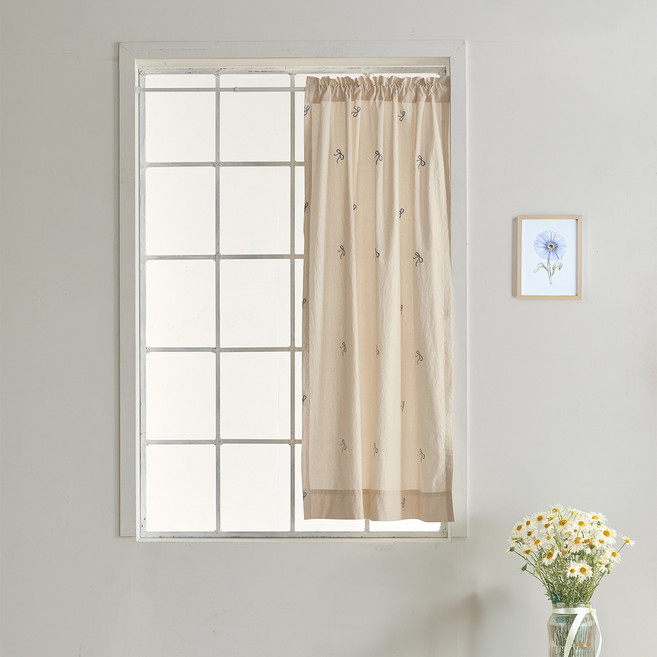 네츄럴 워싱 광목 자수 다용도 봉집 커튼 창문형 거실형