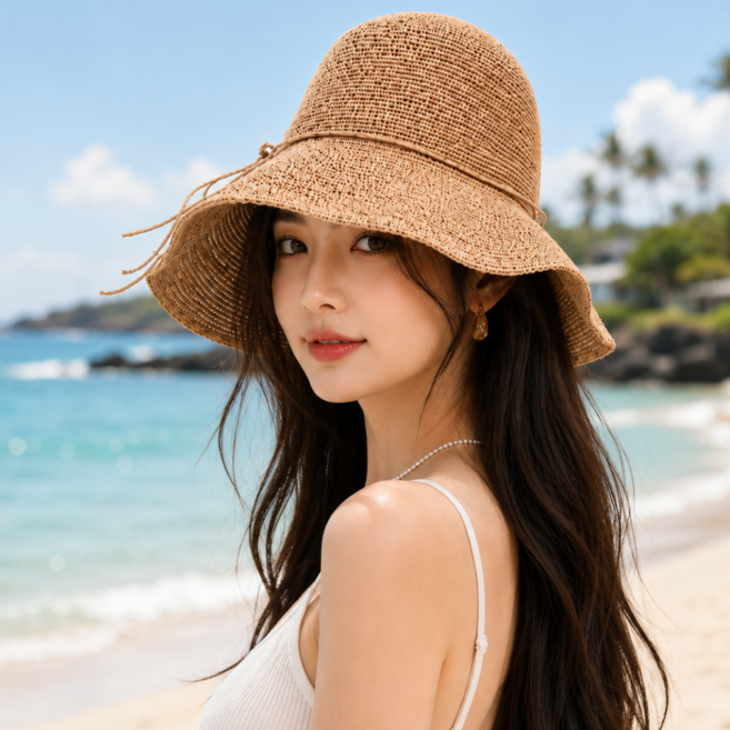 YU 라피아햇 챙넓은 와이어 비치 바캉스 모자