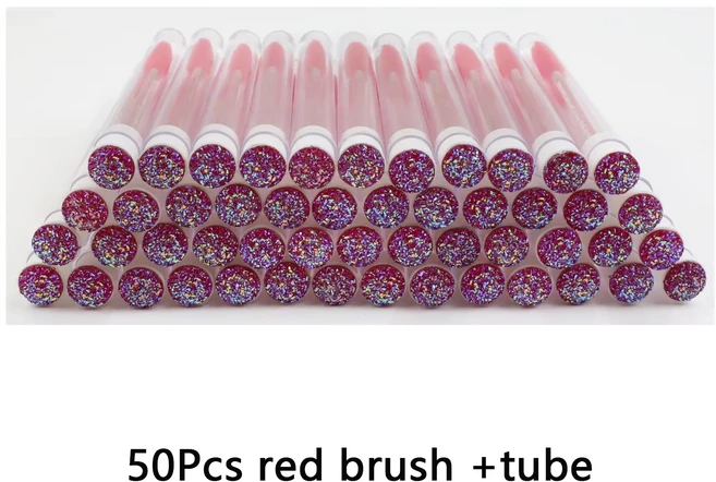 TDANCE 50pcs 일회용 속눈썹 브러쉬 다이아몬드 재사용 가능한 튜브 교체 방진 편리한 메이크업 운반, 06 red