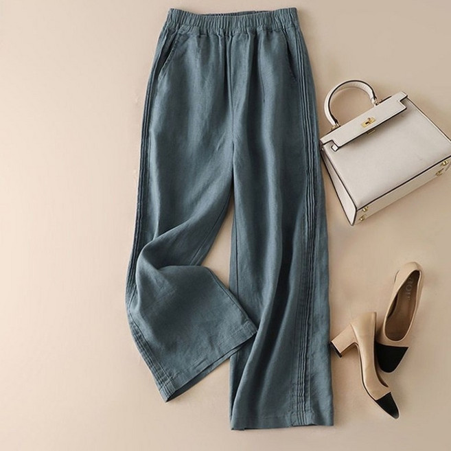 아이엠몽 여성 린넨 밴딩 포켓 주머니 라인 포인트 와이드 바지