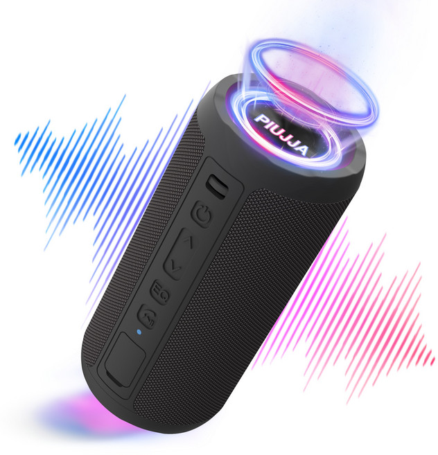 PIUJJA 24W 휴대용 미니 IPX6 방수 TWS 무선 블루투스 스피커, 블랙