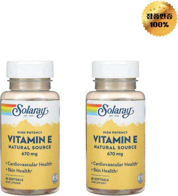 1+1 솔라레이 비타민E 천연 고효능 670mg 소프트젤 60정, 2개
