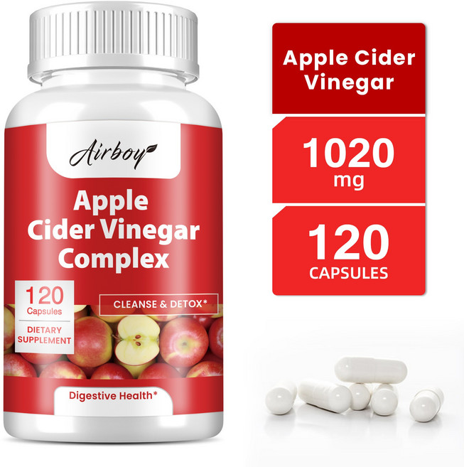 사과식초 복합제 - 소화 건강 및 해독 정화 버너 체중 감량, 3개, 120정