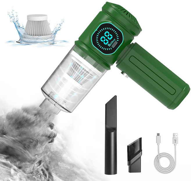 新款吹吸一體無線便攜式車載吸塵器大功率手持家用吹塵器電腦清潔, 如圖所示, 【數顯吸塵款】綠色雙濾芯