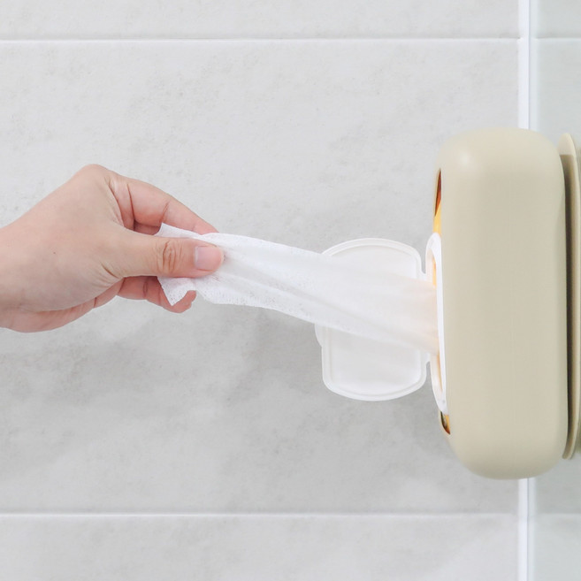 썸머브리즈 방수 무타공 흡착 물 티슈 휴지 실리콘 케이스 대형사이즈, 3개, 연베이지