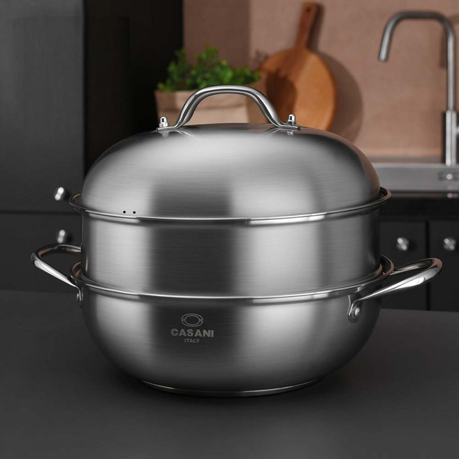 까사니 인덕션겸용 IH 더블 돔 웍 28cm찜냄비찜기전골냄비2단찜찜솥양수냄비만두, 단품, 1개
