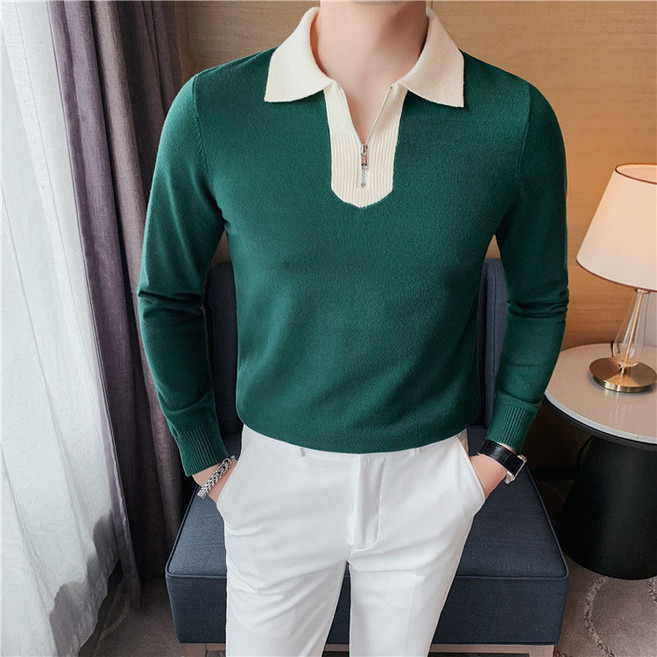 Skyciky 남성용 프리미엄 폴로 니트 긴팔 슬림핏 컬러블록 스웨터 가을겨울 MB84