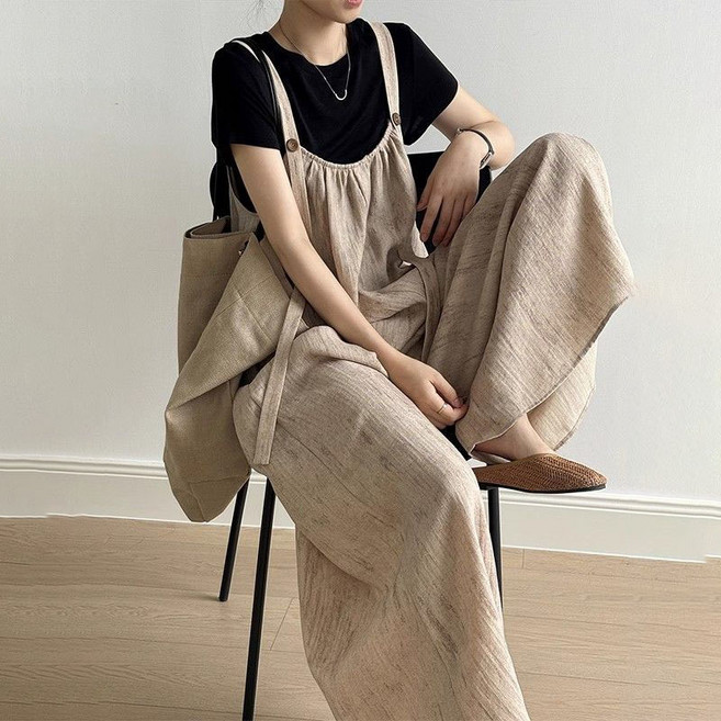 AOKADA 여성 여름 점프 수트 멜빵 바지 와이드 팬츠