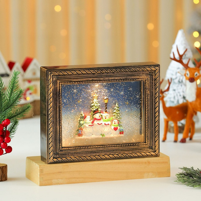 크리스마스 오르골 액자 산타 자동 소품 랜턴 회전목마 무드등 마을 선물 스노우볼 멜로디 장식 워터볼, B