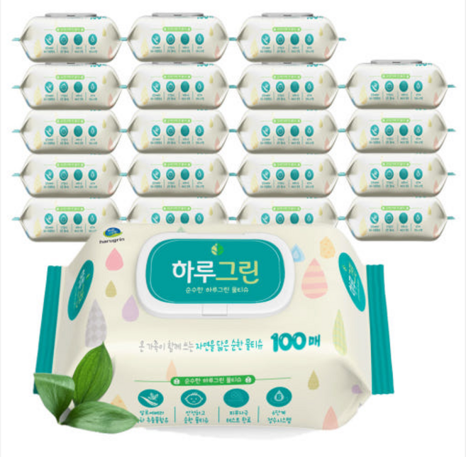 순수한 하루그린 물티슈 100매 캡형, 200g, 5개