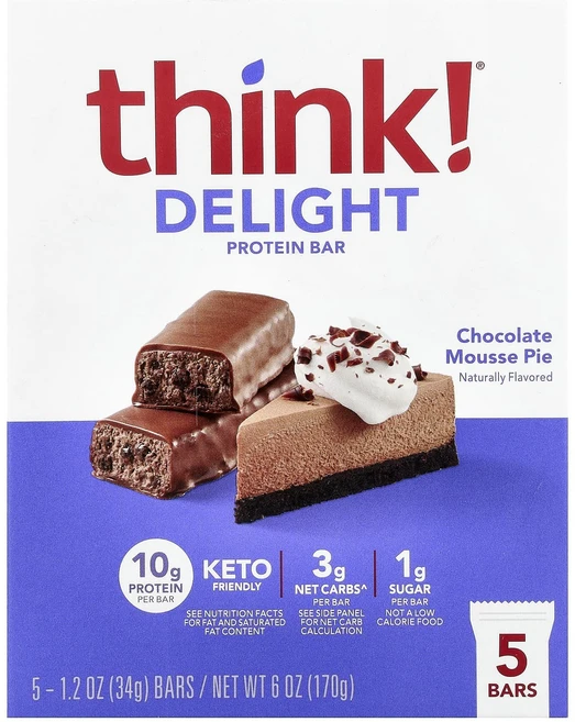 지금 곧 품절됩니다 Think De라이트 프로틴바 초콜릿 무스 파이 바 5개 각 34g(1.2oz) 서둘러주시면 감사하겠습니다, ThinkDe라이트프로틴바초콜릿무스파이바5개각34g12, 34g - 쿠팡