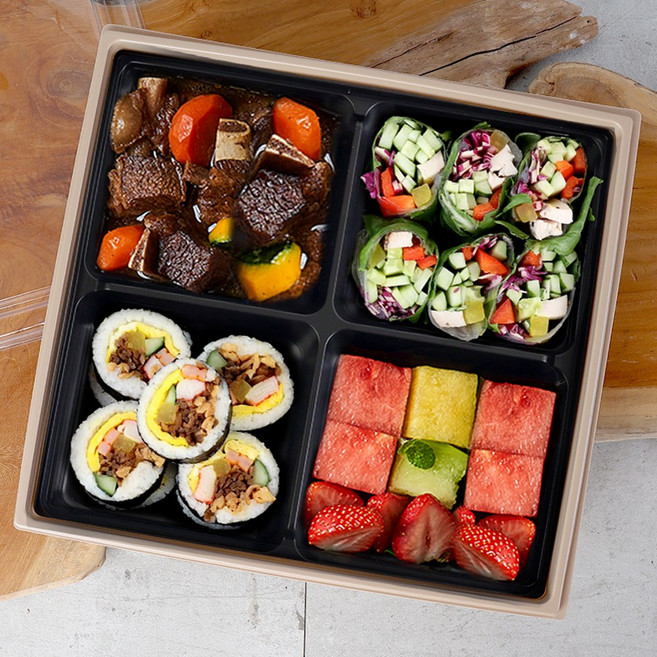 정찬도시락 5호 세트 (외피PP 평뚜껑) 도시락 외피 일회용 프리미엄 도시락 한식 배달 포장박스, 1박스, 50세트