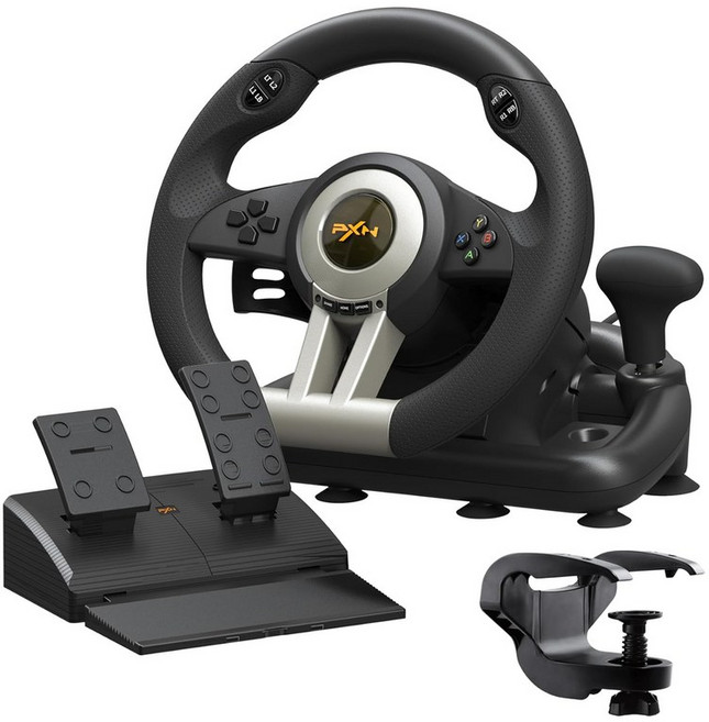 PXN PC 레이싱 휠 V3 PRO 180도 유니버설 USB 자동차 심 게임 스티어링 휠Xbox One Xbox Series SX PS3 PS4 스위치용 페달 포함, Black